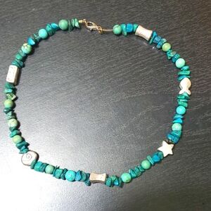 Chic Genuine TibetianTurquoise and Silver Charm Necklace